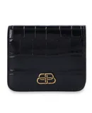 Balenciaga Black Calf Leather Crocodile Embossed Wallet