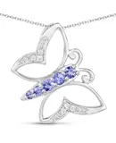 0.53 Ct. Genuine Tanzanite And White Zircon .925 Sterling Silver Necklace