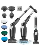 Leebein Electric Spin Scrubber, with 4 Adjustable Angles and 8 Brush Heads, Shower Scrubber with Long Handle & Remote Control, Cleaning Brush for Bathroom, Tub, Floor(Black)