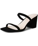 J. Adams Stormi Heeled Sandals Women Dressy Summer Flat Mules- Square Toe Double Band Low Block Heel Sandals