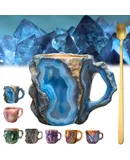 Natural Mineral Crystal Coffee Mug， Christmas Coffee Mugs with spoon (Blue)