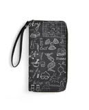 Chemistry And Science Elements Doodle Icons Wallet for Womens PU Leather Zip Around Wallers Clutch Wristlet Travel Long Purse