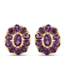18k Yellow Gold Plated 3.84 Carat Genuine Amethyst .925 Sterling Silver Earrings