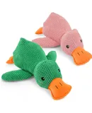 Outfany Calm Duck, The Mellow Dog Calming Duck Dog Toy, No Stuffing Cute Durable Fabric Duck with Soft Squeaker, Yellow Duck Dog Toy for Indoor Play (Green & Pink)