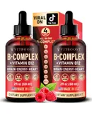 Vegan Vitamin B12 with B Complex 20000 mcg- Extra Strength for Men and Women- Raspberry Liquid Drops. USA Made, B1, B2, B3, B5,B6, Biotin, Folic Acid & B12 Sublingual Methylcobalamin . 4 Months Supply