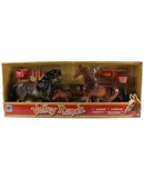 NewRay Toys Valley Ranch 3 Horse Assortment (Grey and Brown) With Fence and Accessories