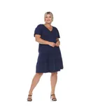 Plus Size Short Sleeve V-neck Tiered Midi Dress