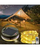 Solar Camping String Lights, Portable Waterproof Camping Lamp with 8 Lighting Modes,(32.8ft)Warm white
