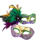 Mardi Gras Mask with Feathers - Venetian Couple Carnivals Masks for Masquerade Party, Cosplay Party, Theme Ball-Mardi Gras Purple