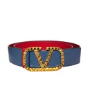 Valentino Garavani VLogo Stud Reversible Belt Size 95 Gray Red Leather