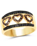 14k Yellow Gold Plated 0.32 Carat Genuine Black Diamond And Red Diamond .925 Sterling Silver Ring
