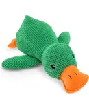 Outfany Calm Duck, The Mellow Dog Calming Duck Dog Toy, No Stuffing Cute Durable Fabric Duck with Soft Squeaker, Yellow Duck Dog Toy for Indoor Play (Green)