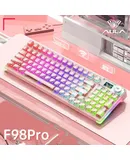 AULA F98 Pro Wireless Mechanical Keyboard， RGB Backlit,，OLED Screen,BT5.0/2.4G/USB-C Wired Computer Keyboard, Ice Soul Axis - Paragraph Axis [Black Transparent] + Wolf Spider Large Table Mat,Ice Crystal Axis - Linear Axis [Pink Transparent] + Wolf Spider Large Table Mat,