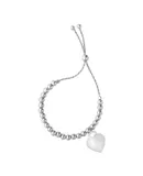 Adjustable Shiny Bead Bracelet with Heart Charm in Sterling Silver