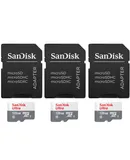3 Units SanDisk  128GB Ultra UHS-I microSDHC Memory Card with SD Adapter