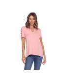 Women's Keyhole Neck Cutout Short Sleeve Top