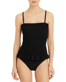Tory Burch Women Costa Ruffled Waist Smocked One Piece Swimsuit Black