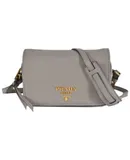 Prada Vitello Phenix Argilla Grey Leather Flap Crossbody Bag