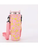 Amazon Stanley 40oz Ice Cup Car Cup Cover Water Bottle Insulation Cover-Pink smiley face
