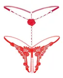 2Piece Sexy Panties, Pendant Pearl G String, Y- Back G -String - M - Red