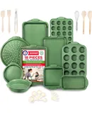 BAKKEN Kitchen Baking Pan Set - Nonstick Green Marble Coating, Carbon Steel Bakeware Sets with Green Silicone Handles, Kitchen Essentials, PFOA, PFOS, PTFE Free, Oven Safe (Up To 450° F), Set of 18