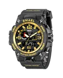 SMAEL Men's Sports Watch Big Dial Analog Digital Watches for Men Outdoor Fashion Casual Watch-black and gold