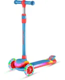 3-Wheel Kids Scooter with Multi-Color Lights on Deck & Wheels – 5-Height Adjustable Handlebar, Wide Anti-Slip Deck, Child Safety Certified, Boys & Girls Ages 3+ Supports Up to 150 lbs