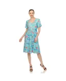 Women's Floral Short Sleeve Knee Length Dress Blue Small
