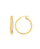 Two-Tone Yellow and White Gold Petite Patterned Hoop Earrings