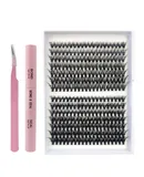 DIY extensions single cluster thick model handmade hot melt dohair 30P/40P segmented false eyelashes Suitable for contact lenses, easy to apply, reusable false eyelashes, adhesive, multipack-Fourteen rows of doilies + pink tweezers glue pouch