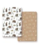 Stretchy Ultra Soft Jersey Knit Fitted Pack n Play Sheets Set 2 Pack, Neutral Portable/Mini Cribs Sheets, Fit Playpen Mattress Pads Safe and Snug, Jungle Bear/Rainbow for Baby