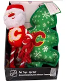 NHL Calgary Flames Santa Rope Toy and Stuffed Christmas Tree Toy Boxset, Set of 2 Dog Toys, Holiday Toys for Dogs with NHL Team Logo