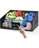 Wood Toy Storage Bin, Dog Toy Basket, Dog Toy Storage Box, Large Dog Stuff Organizer with Handle, Dog Toy Bin with Chalkboard and Marker, Toy Storage Basket for Dog Cat, Pet Stuff Storage Bin, Black