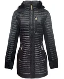 Michael Michael Kors Women Black Quilted Mixed Media Faux Fur Hood 3/4 Coat