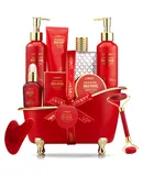 Luxe 11Pc Red Rose Bath And Body Set With Perfume, Jade Roller, Gua Sha & More