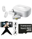 Hollyland LARK A1 Combo 2-Person Wireless Microphone System with USB-C and Lightning Connectors for Mobile Devices (Ivory White, 2.4 GHz) + Vivitar compact Selfie Video Tripod + 16GB Transcend MicroSD Memory Card with Adapter
