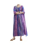 Women  Loose Dress Vintage Floral Print Pockets Half Sleeve Oversized Holiday Boho Casual Robes