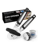 Heavy Duty Stainless Steel Smooth Edge Manual Hand Held Can Opener With Soft Touch Handle, Rust Proof Oversized Handheld Easy Turn Knob, Large Lid Openers, Black-Plastic twister-color box