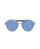 Fendi Technicolour Blue FF Print Lenses Palladium Pilot Frame Sunglasses