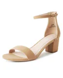 J. Adams Daisy Heeled Sandals For Women - Ankle Strap Low Block, Open Toe Dress Pumps, Chunky Heels For Women Natural Vegan Nubuck 7