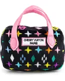 Black Monogram Chewy Vuiton Handbag, Plush Designer Dog Toys with Interactive Squeaker, Stimulating Pet Enrichment, Machine-Washable & Safe Materials for All Breeds, Size Small