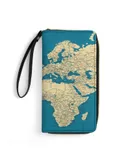 World Political Map with Countries, Cities Roads Lakes And Rivers Wallet for Womens PU Leather Zip Around Wallers Clutch Wristlet Travel Long Purse