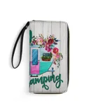 Happy Camping Wallet for Womens PU Leather Zip Around Wallers Clutch Wristlet Travel Long Purse