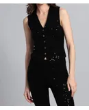 Minnie Rose Viscose Sequin Vest In Black