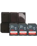 3x Sandisk Ultra 128 GB SDXC UHS I Memory Card 100 MBs with Memory Card Holder
