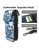 Blue Willow Chinoiserie Blue And White Porcelain Inspiration Pu Leather Crossbody Phone Bag Card Slots Flip Phone Purse With Adjustable Strap 7.6x4.9inch
