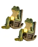 2 Pieces Miniature Frog Garden Statue - Outdoor Lights, Solar Garden Frog Decor