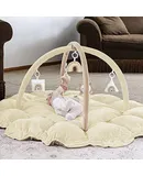 5-in-1 Thick & Plush Baby Play Gym, Baby Play Mats for Floor, Tummy Time Mat with 6 Toys, Cat Bed, Dog Bed, Convertible Stage-Based Developmental from Baby to Toddler, Ball Pit, Pet Cushion, Cream