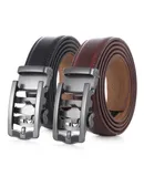 Mio Marino Men's Robust Metal Leather 2 Pack Ratchet Belt-Black & Mahogany-Adjustable from 28