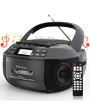 Greadio CD Player Boombox Cassette Player Combo with Bluetooth,AM/FM Radio,Stereo Sound with Remote Control,AUX/USB Drive,Tape Recording,AC/DC Powered,Headphone Jack,LCD Display for Home,Kids,Gift,black